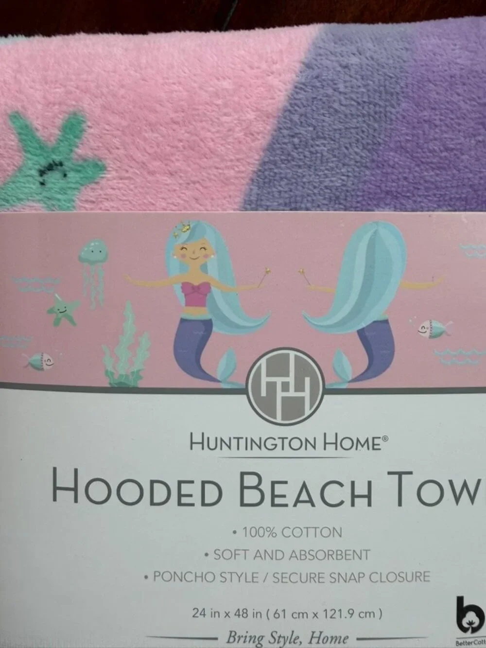 NWT Huntington Home Mermaid Hooded Beach Towel | 100% Cotton | Kids Beach Poncho